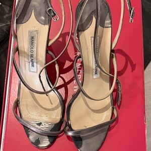 Manolo Blahnik Metallic Strappy Heels